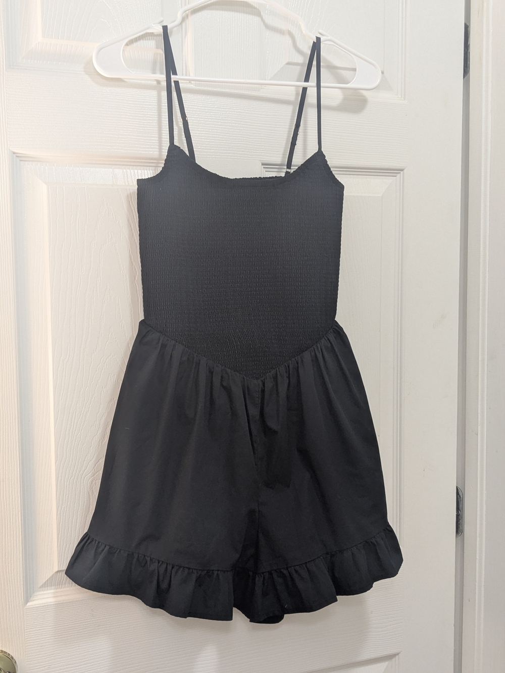 Abercrombie & Fitch Black Smocked Romper with Ruffle Hem